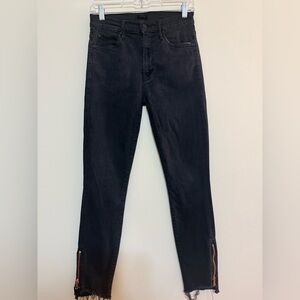 MOTHER Dark Ankle Jeans with Rose Gold Zipper Detail